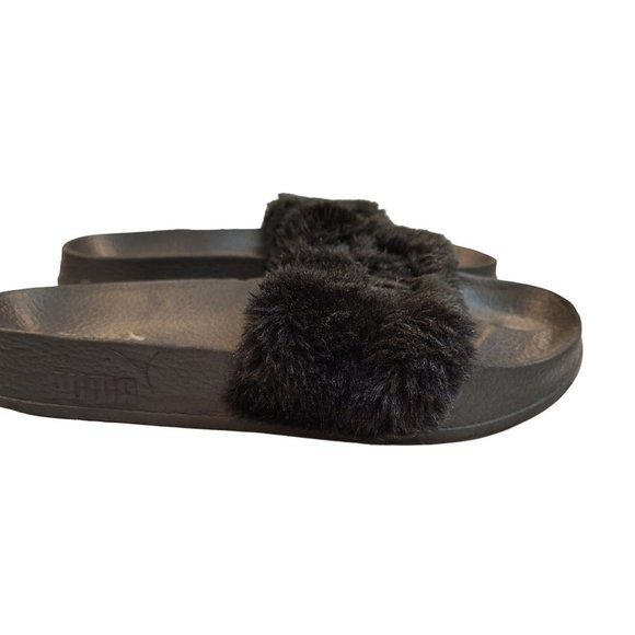 Fenty X Puma Sandals Women's 8 Black Leadcat Slides Fuzzy Slip On Comfy Rhianna - Picture 6 of 9